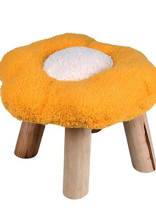 Пуф детский мягкий stenson flower 30×20 см фланель, деревянные ножки желтый с белым (r33432)