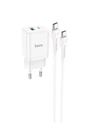 Зарядний пристрій мпз з кабелем type-c to type-c hoco n28 founder 20w (type-c+usb) white