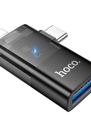 Переходник/адаптер hoco ua36e lightning + usb type-c otg 2a черный прозрачный для смартфонов и планшетов