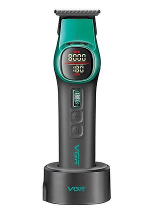 Триммер для стрижки vgr v885t зеленый с bldc мотором led-дисплеем 4 насадки