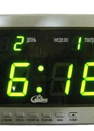 Часы caixing cx-2158 с зеленой подсветкой, серебристые