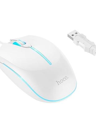 Миша hoco gm37 wonderful, дротове підключення, rgb-підсвітка, білий корпус