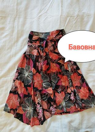 Винтажная легкая хлопковая юбка-мини на запах, h&amp;m, 40/л