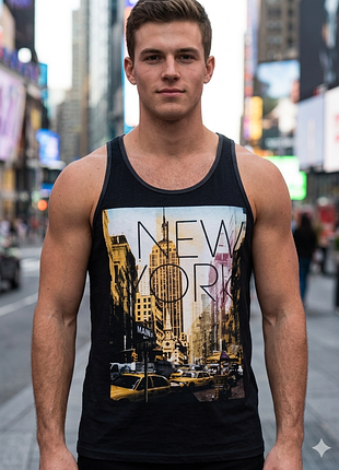 Футболка майка топ топік з принтом atmosphere new york primark бавовняна борцовка вузькими брителями
