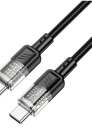 Кабель hoco u129 type-c текстильная оплётка 60w черный 1.2 м противоударный для зарядки и передачи данных