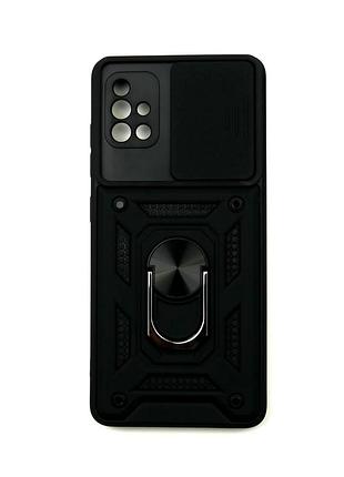 Чохол полікарбонат протиударний для samsung a51 чорний з кільцем full protection