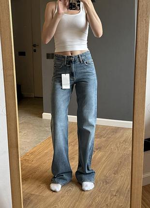 Широкі джинси zara на середній посадці wide leg mid rise 32 34