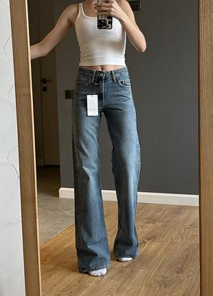 Широкі джинси zara на середній посадці wide leg mid rise 32 34