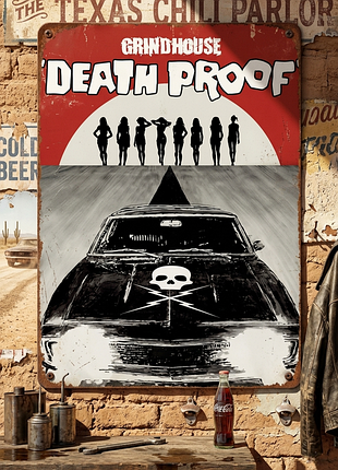 Металлическая винтажная табличка death proof / доказательство смерти