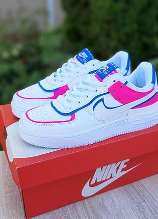N1ke air force 1 shadow белые с малиной и синим