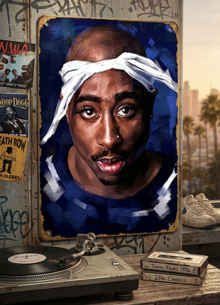 Металлическая винтажная табличка тупак шакур (tupac shakur) 14х20 см