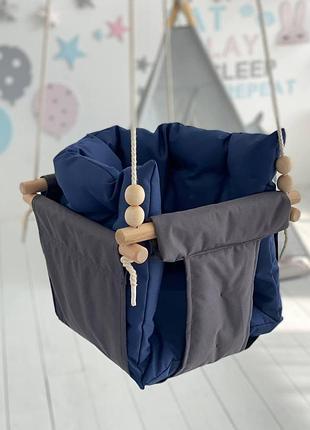 Подвесная тканевая детская качель comfort + темно синій