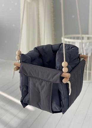 Подвесная тканевая детская качель comfort + темно сірий
