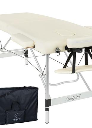 Массажный стол bodyfit 60 см 2-секционный алюминиевый, складной, с подлокотниками, кушетка - польша бежевый