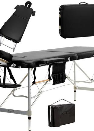 Массажный стол bodyfit 60 см 2-секционный алюминиевый, складной, с подлокотниками, кушетка - польша чорний