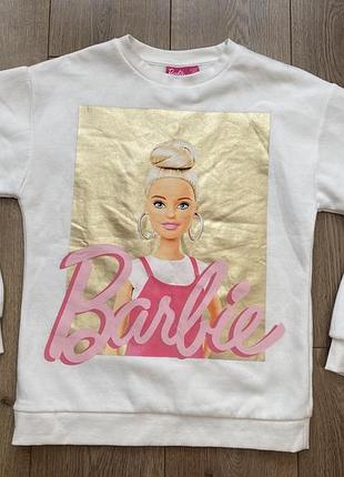 Підлітковий білий світшот з яскравим принтом у стилі barbie, розмір 12-13 років, або хс-с,  белый свитшот barbie с принтом barbie