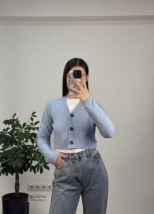 Короткий кардиган блакитний, светр укорочений, блакитний светр