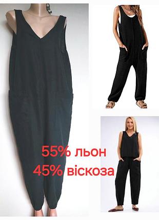 Новый черный льняной комбинезон,f&amp;f