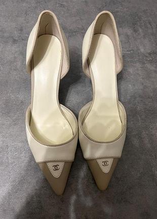 Туфли chanel slingback / лодочки, бежевые, р.40