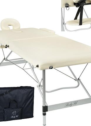 Масажний стіл bodyfit 70 см 2-секційний алюмінієвий xxl, складний, з подлокітниками, кушетка - польща бежевий