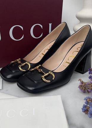 Gucci horsebit gold block heel нові жіночі туфлі шкіра оригінал 38.5 eur