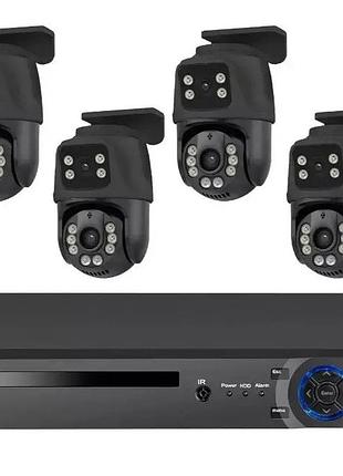 Комплект видеонаблюдения dvr kit 9592, 4 камеры с двойным объективом, wi-fi, ночное видение, черный
