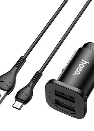 Адаптер автомобильный hoco micro usb cable wise road dual port car charger set nz4 |2usb, 4.8a| black