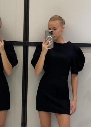 Zara zw premium collection чорна сукня m міні об’ємні рукави плаття платье мини зара