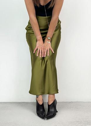 Сатинова оливкова спiдниця zara