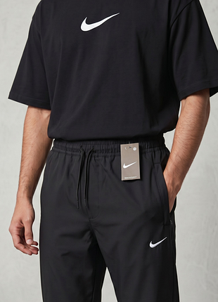 Мужские брюки nike черные прямые (белое лого вышивка)🔥