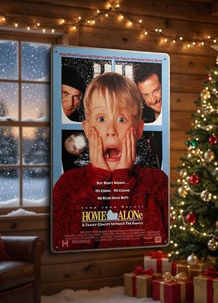 Металлическая винтажная табличка один дома home alone 14х20 см