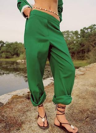 Лляні штани zara , зелені штани zara