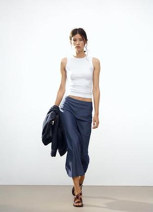 Zara спідниця міді з натуральної тканини