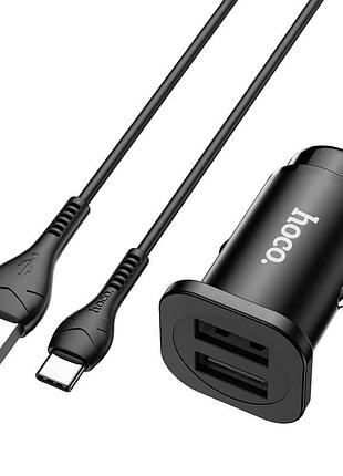 Адаптер автомобильный hoco type-c cable wise road dual port car charger set nz4 |2usb, 4.8a| black