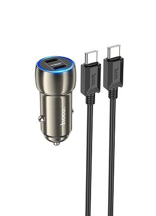 Адаптер автомобильный hoco type-c to type-c cable tough dual port car charger z48 |2type-c, 40w/3a, pd/qc| grey