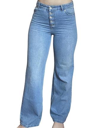 Джинси жіночі прямі з ґудзиками синього кольору / wide-leg button-fly jeans