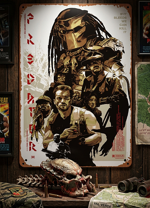 Металлическая табличка хищник: арнольд шварценеггер (predator) 14x20см