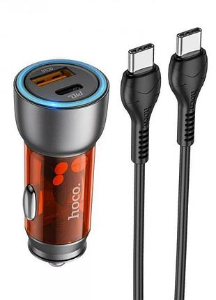 Адаптер автомобильный hoco type-c to type-c cable sprinter dual port car charger nz8 |1usb/1type-c, qc/pd, 43w/3a| brown