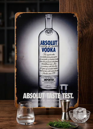 Металлическая винтажная табличка absolut vodka 14х20 см