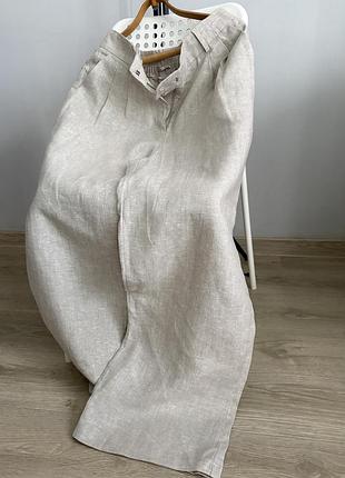 F&f linen шикарні прямі широкі лляні брюки штани льняные широкие прямые брюки штаны
