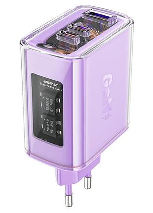 Зарядное устройство для mp3 acefast a45 sparkling series pd65w gan (2*usb-c+usb-a) charger mica purple afa45pa