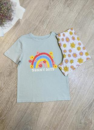 Дитяча літня піжама (футболка та шорти) для дівчинки 128 см primark квітковий принт