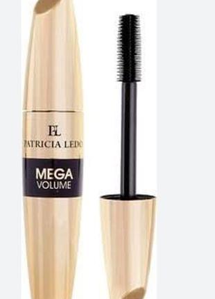 Туш для вій patricia ledo mega volume в золотистому флаконі з чорною