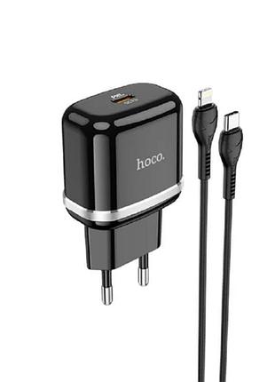 Адаптер hoco сетевой type-c to lightning n24 20w/3a pd/qc black