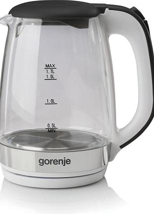 Електричний чайник gorenje k17gxg, скло, білий, 1.7 л, 2200 вт, регулювання температури