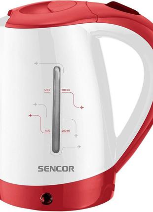 Электрочайник дорожный sencor strix swk150rd белый красный 0.5 л 1100 вт пластиковый 2 стакана 2 ложки (swk150rd)