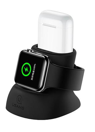 Подставка для зарядки usams 2in1 silicon charging holder for apple watch and airpods us-zj051 black