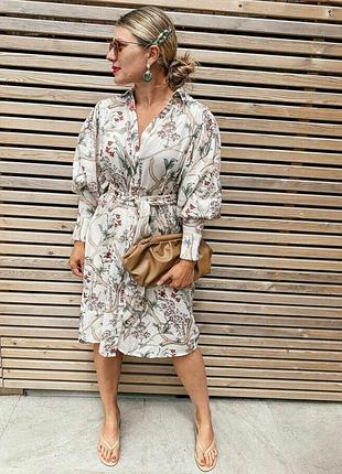Льняна сукня-сорочка з квітковим принтом h&m x johanna ortiz, розмір l
