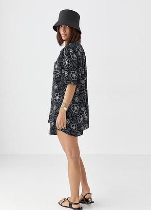 Літній жіночий костюм oversize з квітами🌸