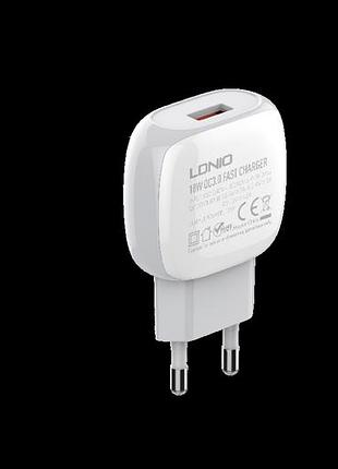 Мережевий зарядний пристрій ldnio type-c cable a1306q | 1usb, 3a, qc |